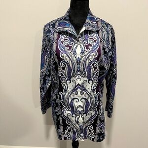 Chico’s Long Sleeve, Button Down Blouse, Multi-color, Size 2P 12/14P